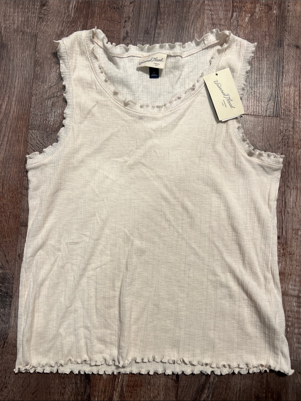Universal Thread Cream Ribbed Ruffle-Trim Tank Top